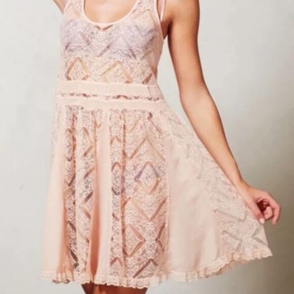Anthropologie Eloise St. Regis Pink Slip Dress Size Small Lace Sheer Floral Boho - Picture 2 of 10